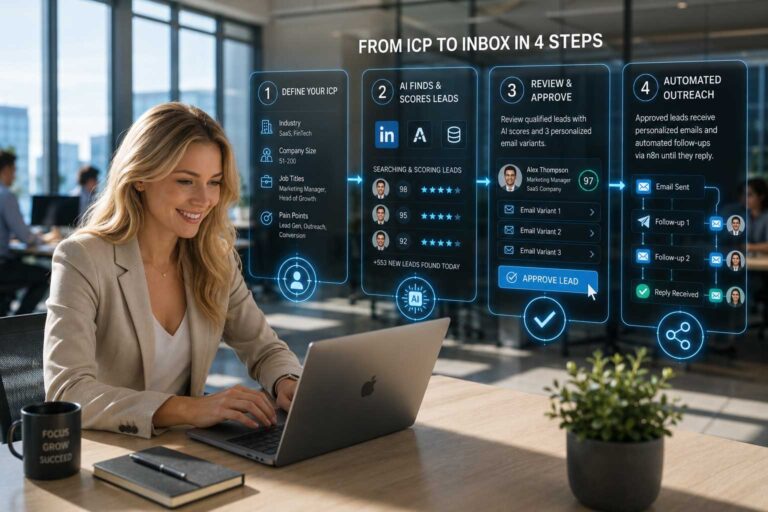 Smiling sales professional reviewing qualified B2B leads from Qualify AI
